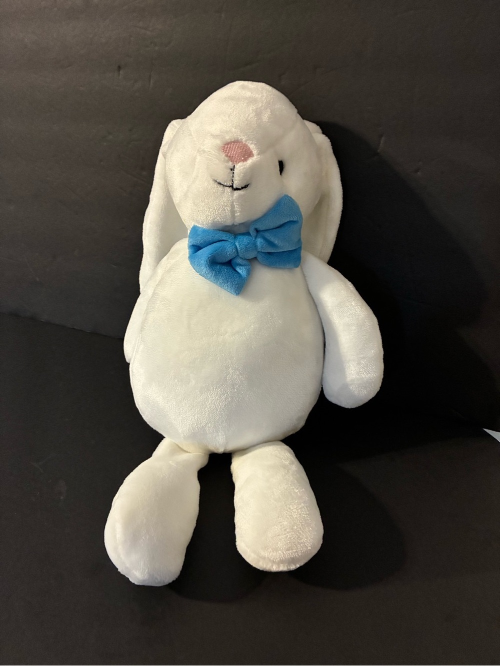 cupcakes & cashmere White Plush Bunny with Blue Bow Tie 19”